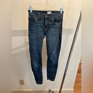 Hudson Dark Blue Women's Skinny Jeans with Frayed Bottoms